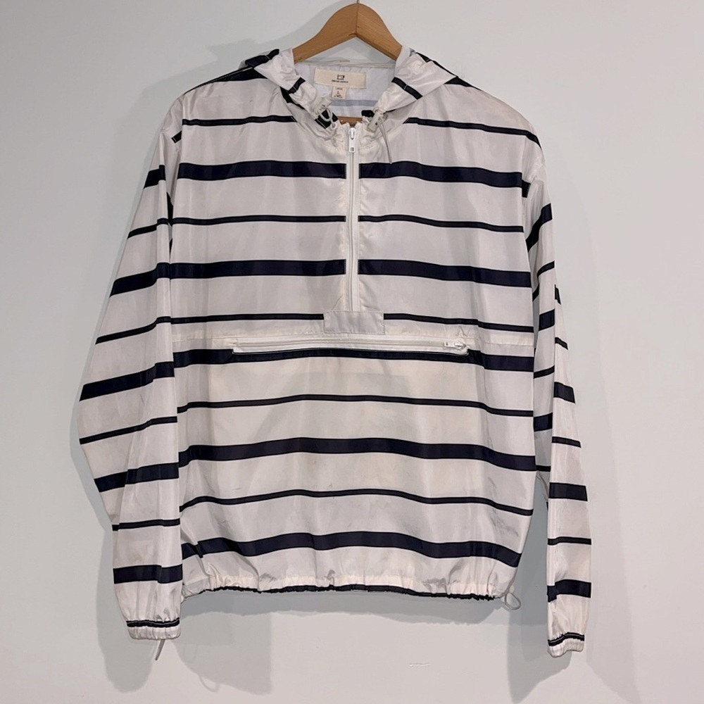 Thread & Supply Hooded Pullover Windbreaker Anorak Jacket Striped Cinch Waist - Picture 2 of 10